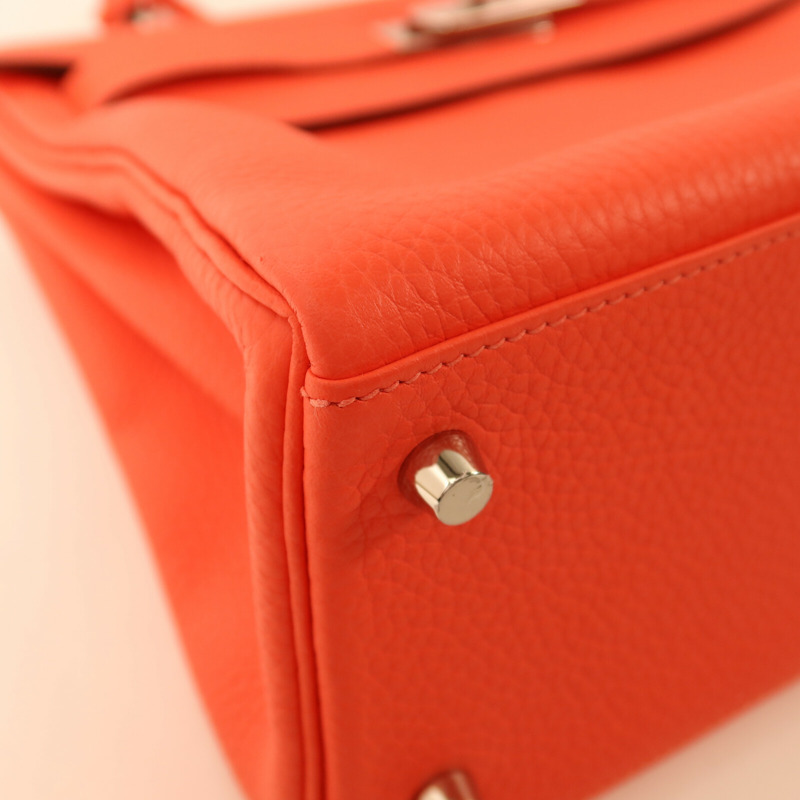 HERMES Taurillon Clemence皮革Kelly 28銀扣手挽肩背兩用袋Rose Texas-10