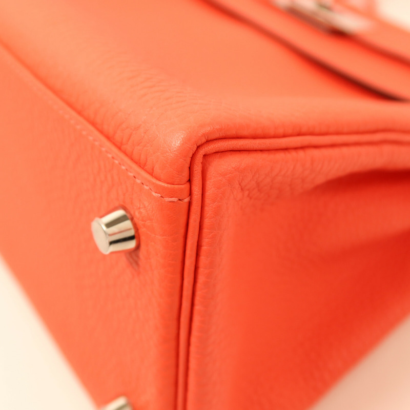 HERMES Taurillon Clemence皮革Kelly 28銀扣手挽肩背兩用袋Rose Texas-11