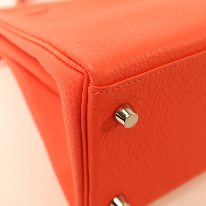 HERMES Taurillon Clemence皮革Kelly 28銀扣手挽肩背兩用袋Rose Texas-12