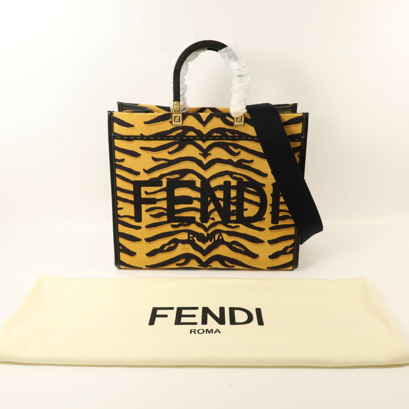 FENDI 帆布Sunshine Medium金扣手挽肩背兩用袋-9
