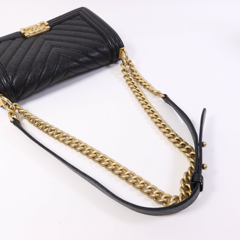 CHANEL 牛皮皮革Boy 25金扣鏈帶肩背袋-8