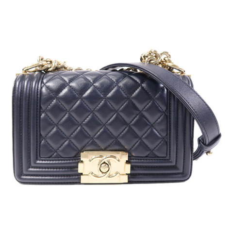 CHANEL 羊皮皮革Boy 20金扣鏈帶肩背袋