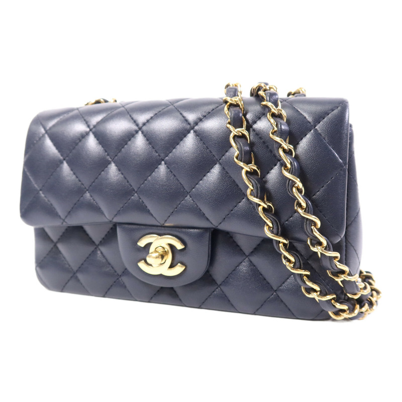 CHANEL 羊皮皮革Mini Classic 20金扣鏈帶肩背袋-2