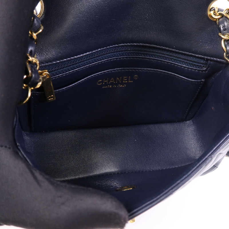 CHANEL 羊皮皮革Mini Classic 20金扣鏈帶肩背袋-4