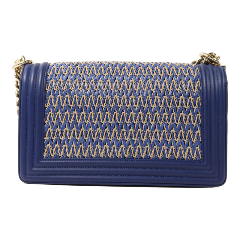 CHANEL Raffia Chanel Boy 25金扣鏈帶肩背袋-1