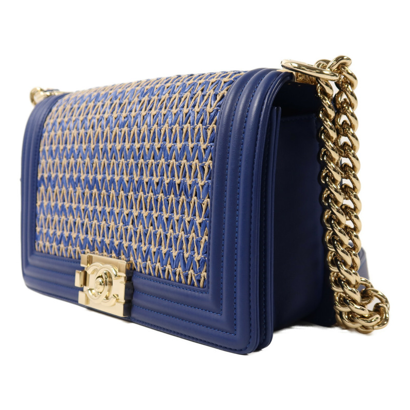 CHANEL Raffia Chanel Boy 25金扣鏈帶肩背袋-2