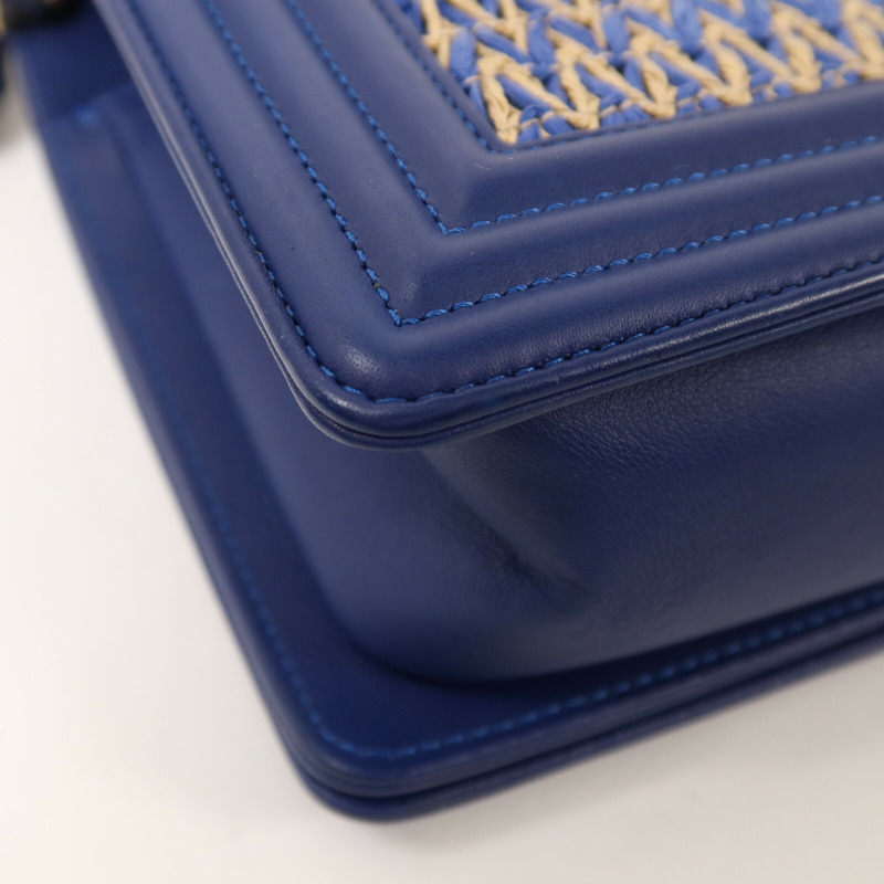 CHANEL Raffia Chanel Boy 25金扣鏈帶肩背袋-13
