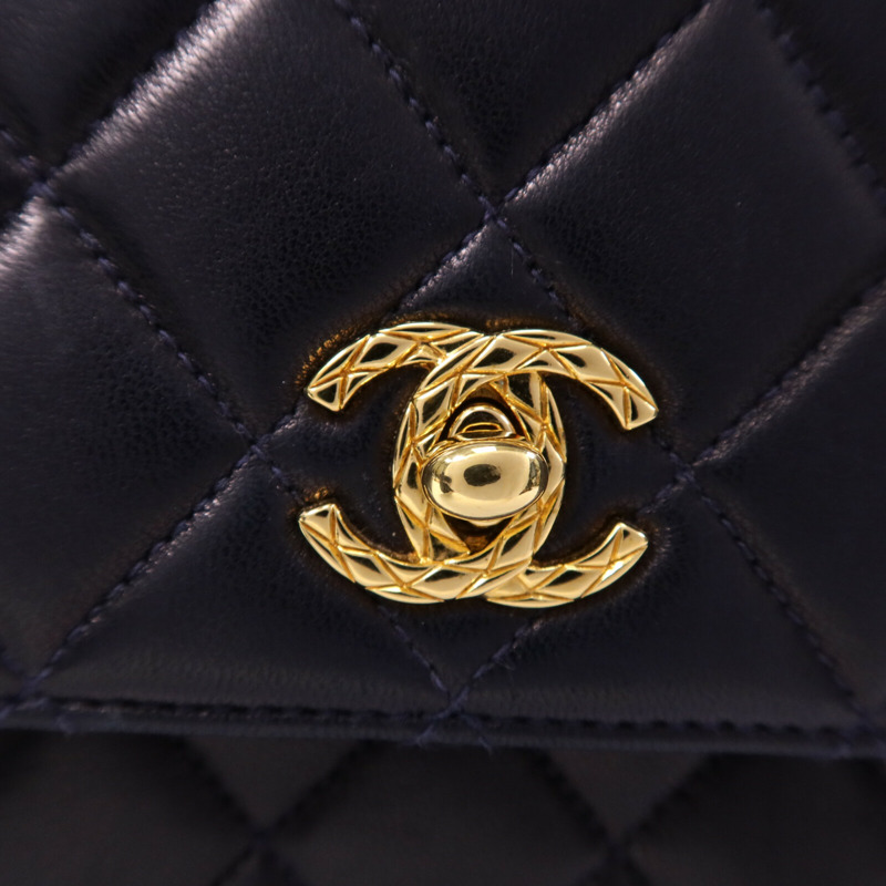 CHANEL 羊皮皮革Vintage Flap Bag金扣手挽袋-6