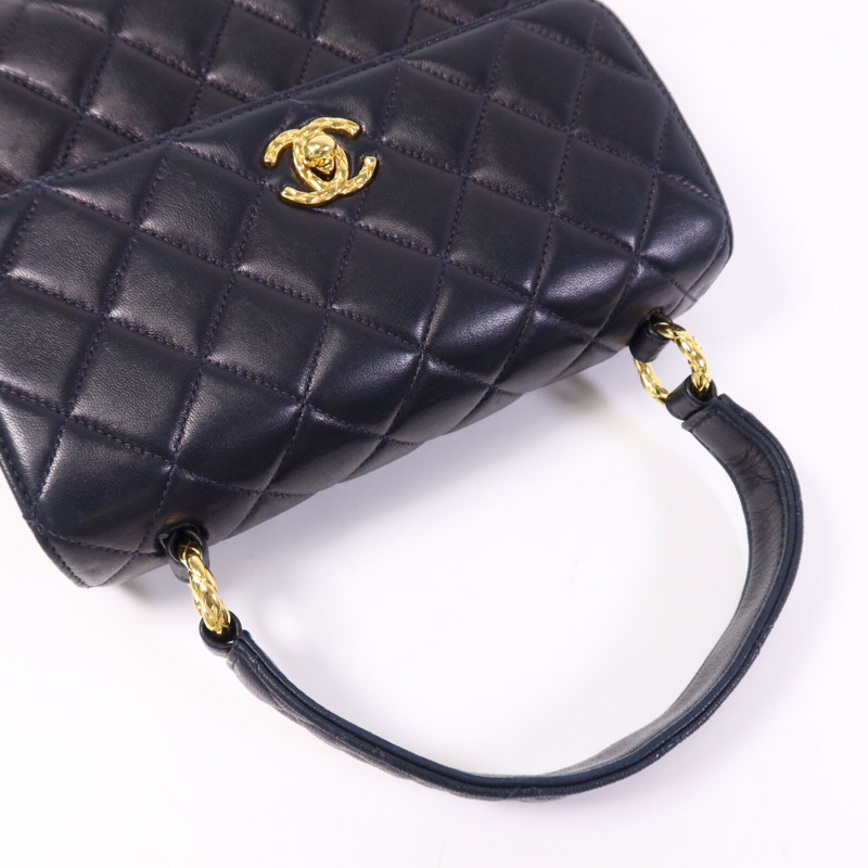 CHANEL 羊皮皮革Vintage Flap Bag金扣手挽袋-8