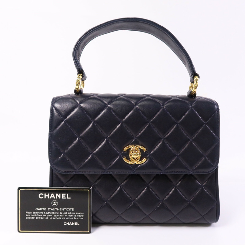 CHANEL 羊皮皮革Vintage Flap Bag金扣手挽袋-9