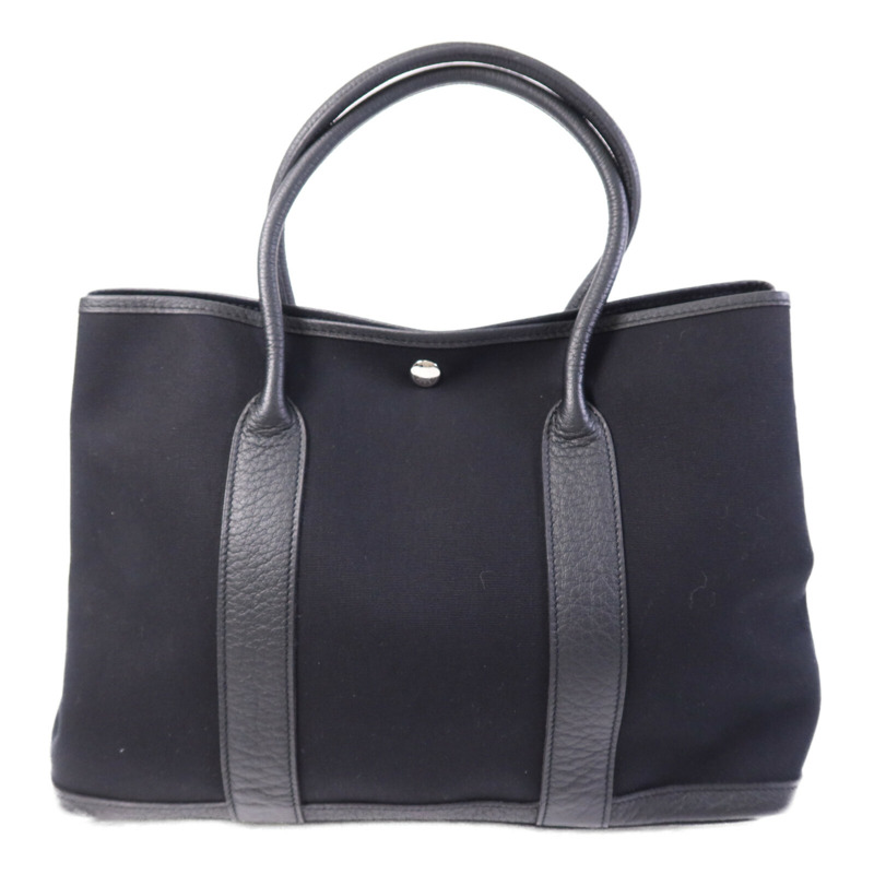 HERMES 帆布GardenParty PM銀扣手挽袋-1
