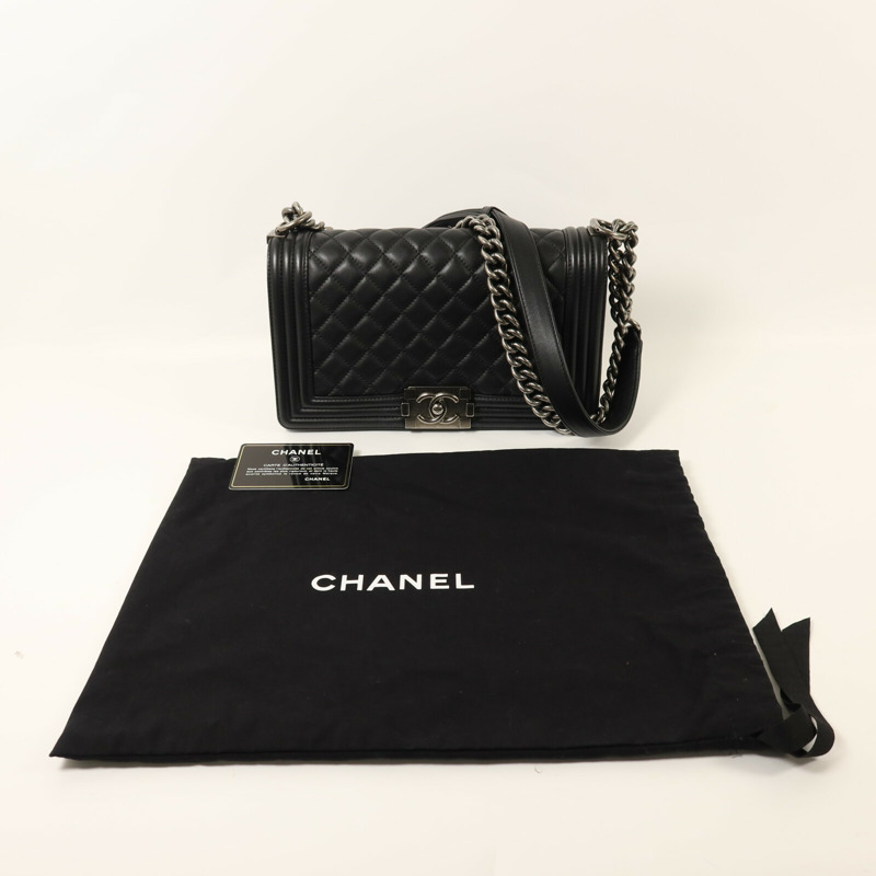 CHANEL 羊皮皮革Boy 25銀扣鏈帶肩背袋-8