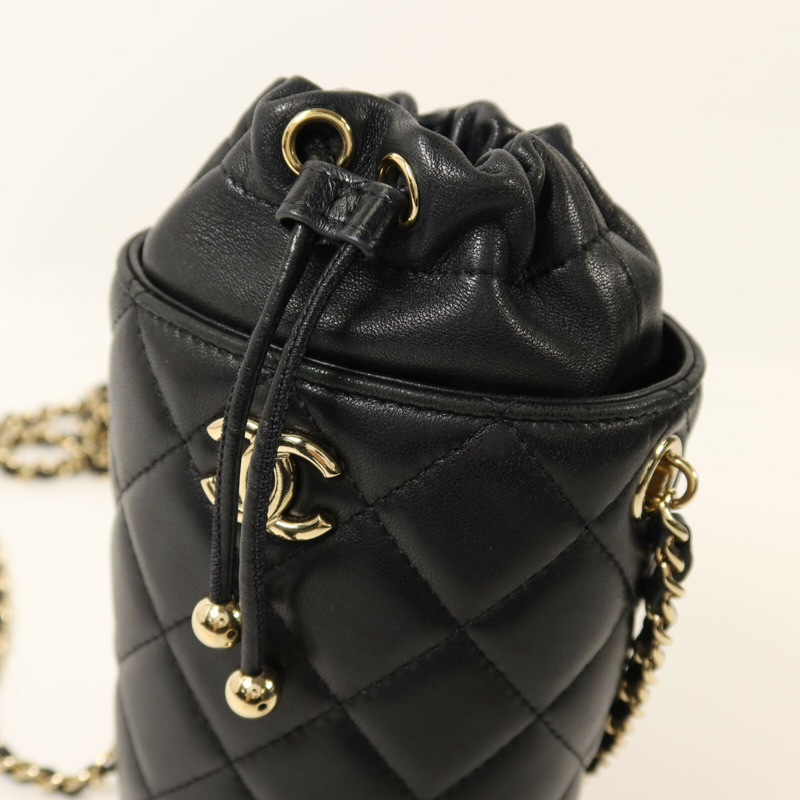 CHANEL 羊皮皮革Bucket Bag金扣鏈帶肩背袋-4