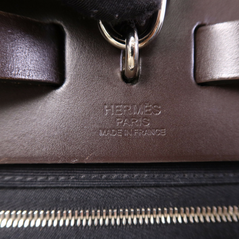 HERMES 帆布Herbag PM銀扣手挽肩背兩用袋Noir-5