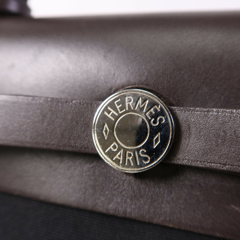 HERMES 帆布Herbag PM銀扣手挽肩背兩用袋Noir-6