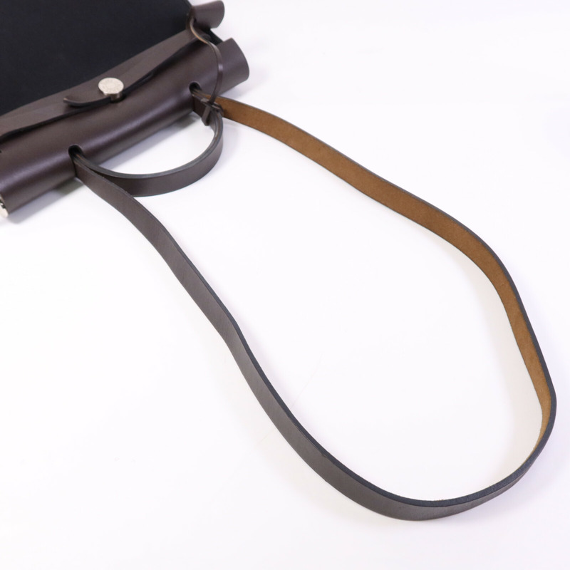 HERMES 帆布Herbag PM銀扣手挽肩背兩用袋Noir-8