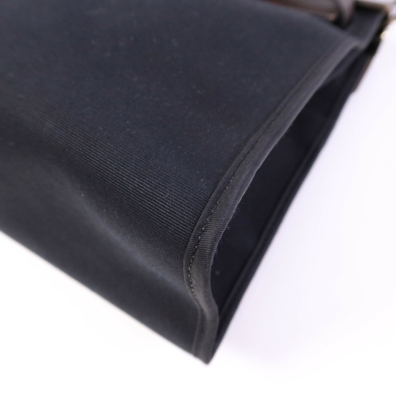 HERMES 帆布Herbag PM銀扣手挽肩背兩用袋Noir-10