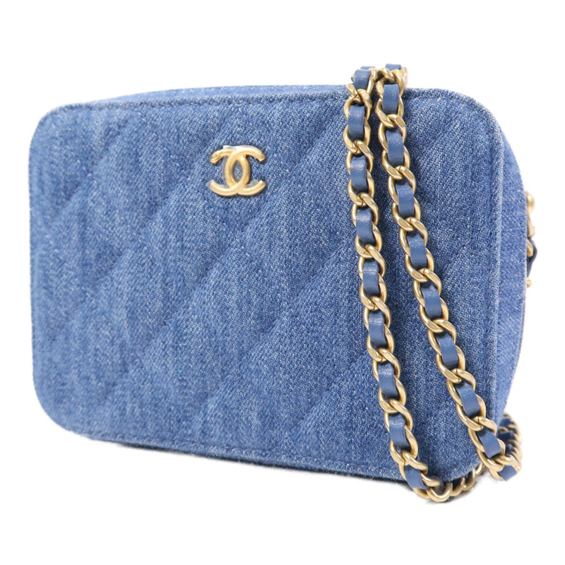 CHANEL 牛仔布Pearl Crush金扣鏈帶肩背袋-2