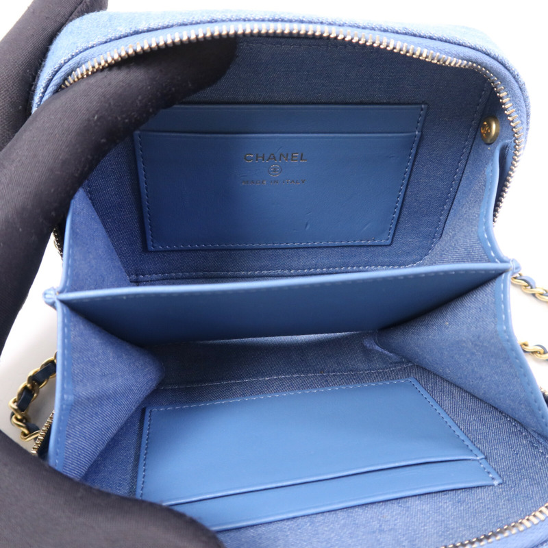 CHANEL 牛仔布Pearl Crush金扣鏈帶肩背袋-4