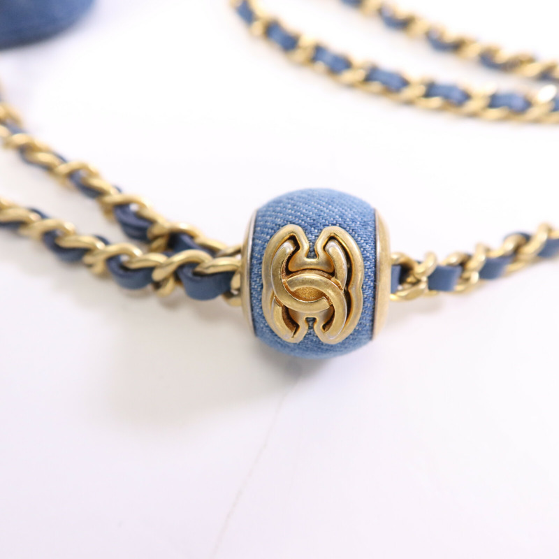 CHANEL 牛仔布Pearl Crush金扣鏈帶肩背袋-14