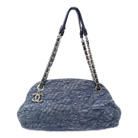 CHANEL 牛仔布Chain Shoulder Bag銀扣鏈帶肩背袋
