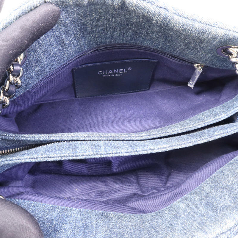 CHANEL 牛仔布Chain Shoulder Bag銀扣鏈帶肩背袋-4