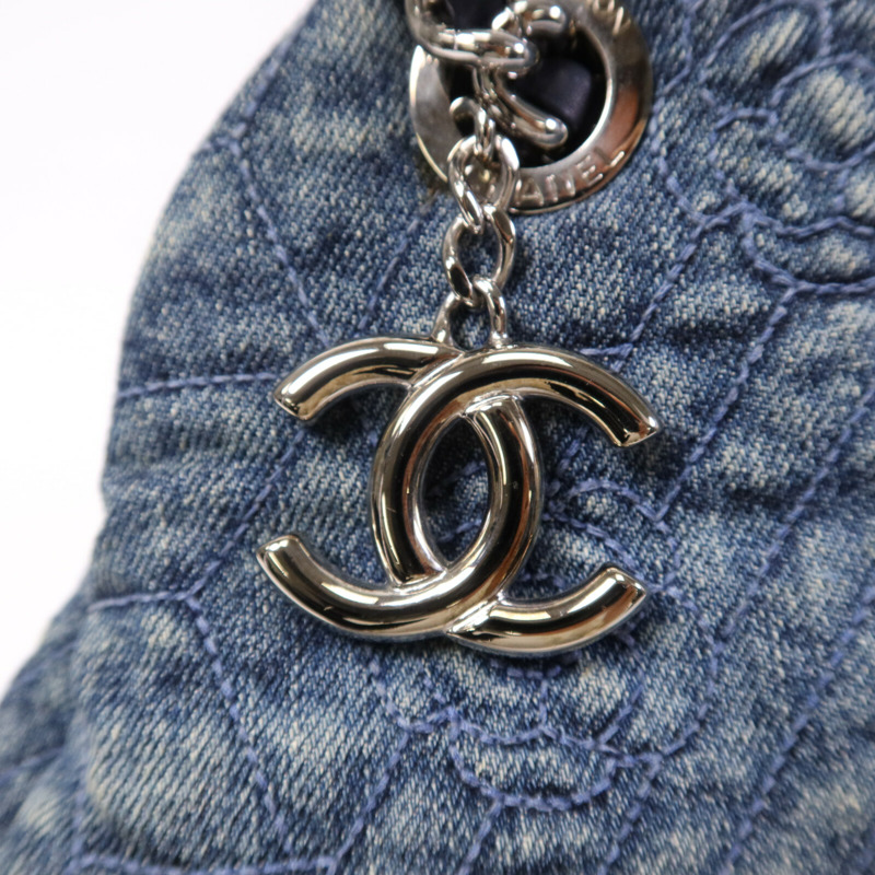 CHANEL 牛仔布Chain Shoulder Bag銀扣鏈帶肩背袋-6