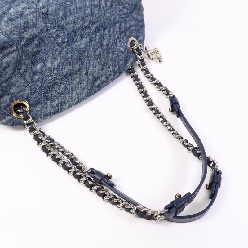 CHANEL 牛仔布Chain Shoulder Bag銀扣鏈帶肩背袋-8