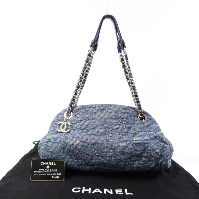 CHANEL 牛仔布Chain Shoulder Bag銀扣鏈帶肩背袋-9