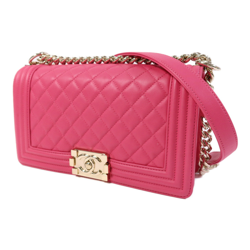 CHANEL 羊皮皮革Boy 25金扣鏈帶肩背袋-2