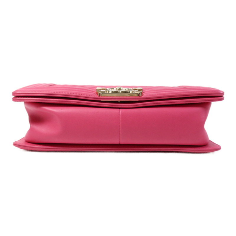 CHANEL 羊皮皮革Boy 25金扣鏈帶肩背袋-3