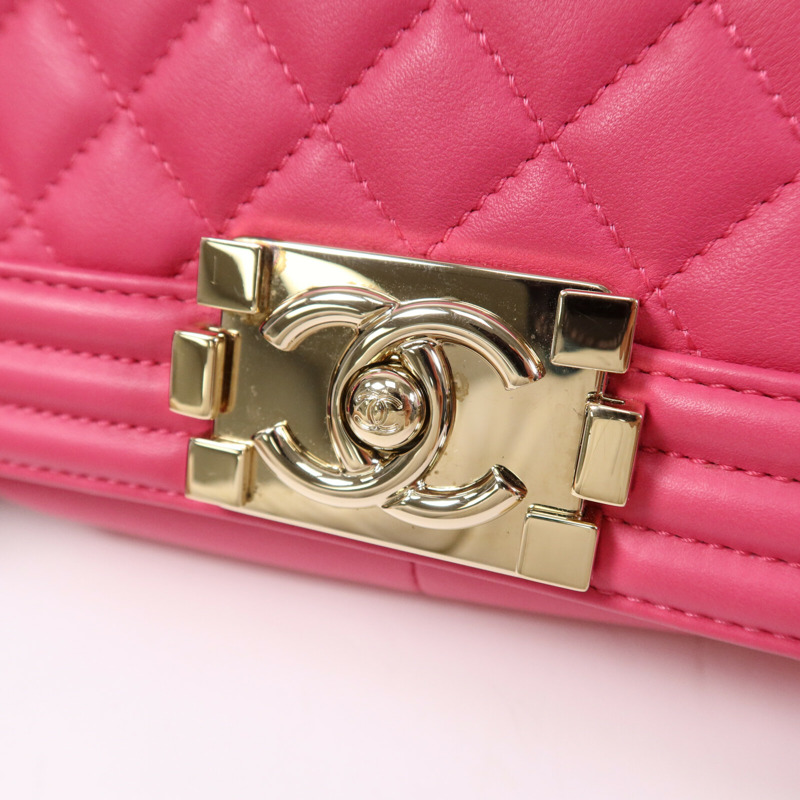 CHANEL 羊皮皮革Boy 25金扣鏈帶肩背袋-6