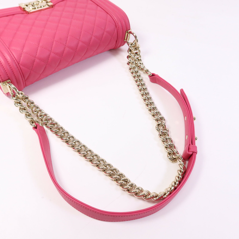 CHANEL 羊皮皮革Boy 25金扣鏈帶肩背袋-9