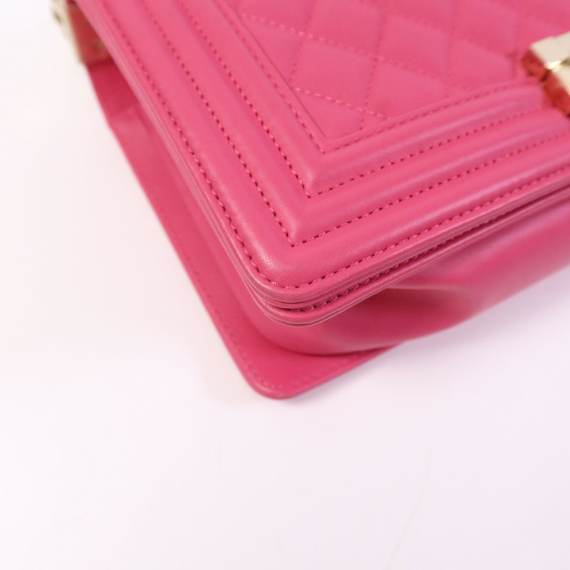 CHANEL 羊皮皮革Boy 25金扣鏈帶肩背袋-11