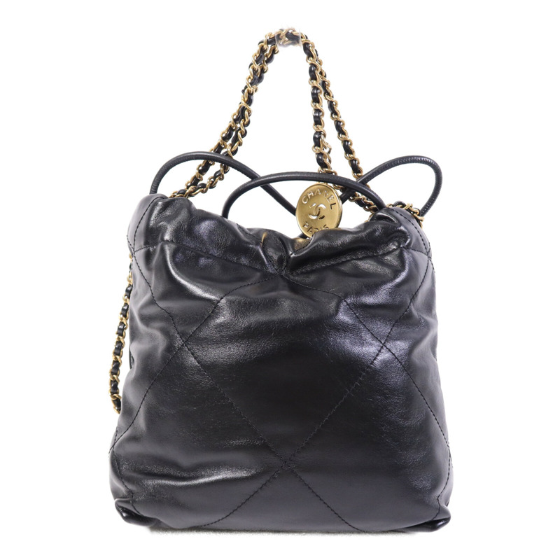 CHANEL 牛皮皮革C22 Mini金扣鏈帶肩背袋-1