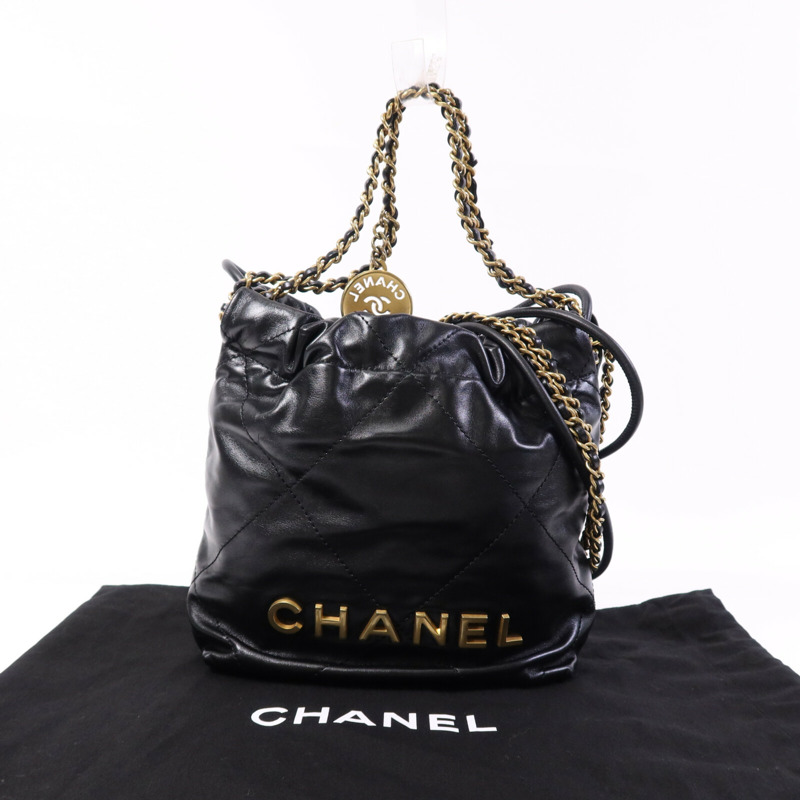 CHANEL 牛皮皮革C22 Mini金扣鏈帶肩背袋-9