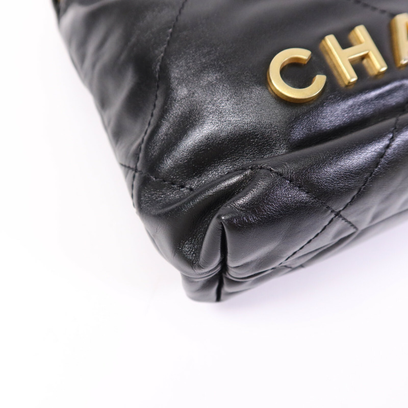 CHANEL 牛皮皮革C22 Mini金扣鏈帶肩背袋-11