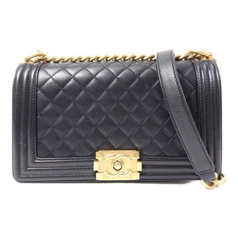 CHANEL 羊皮皮革Boy 25金扣鏈帶肩背袋