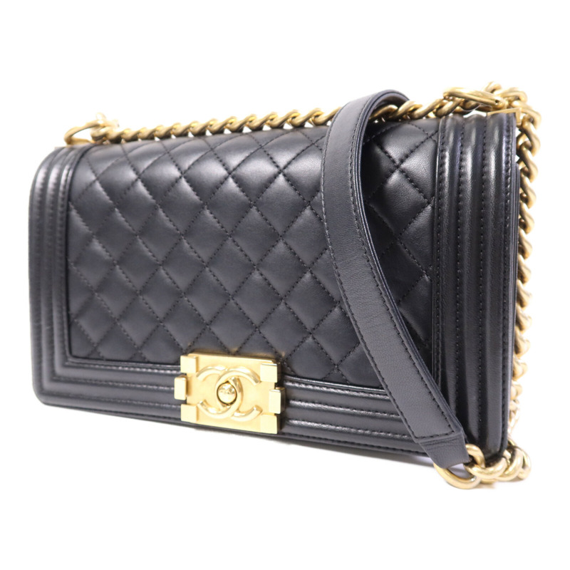 CHANEL 羊皮皮革Boy 25金扣鏈帶肩背袋-2