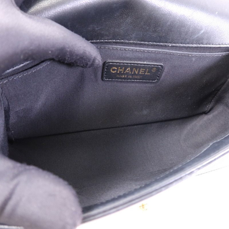 CHANEL 羊皮皮革Boy 25金扣鏈帶肩背袋-4