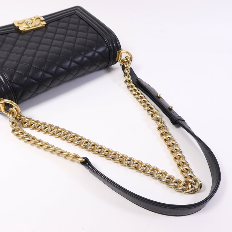 CHANEL 羊皮皮革Boy 25金扣鏈帶肩背袋-8