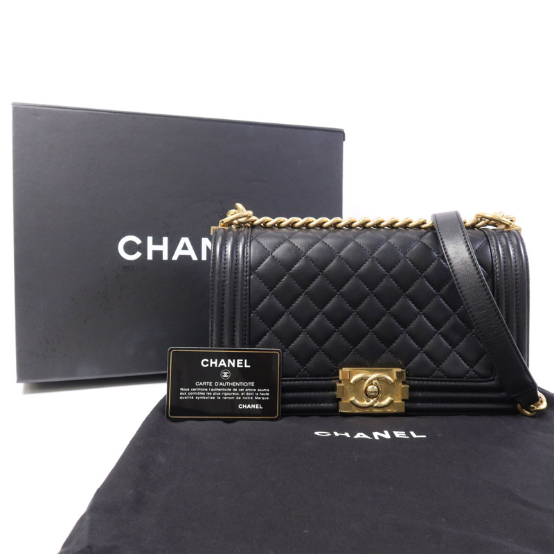 CHANEL 羊皮皮革Boy 25金扣鏈帶肩背袋-9
