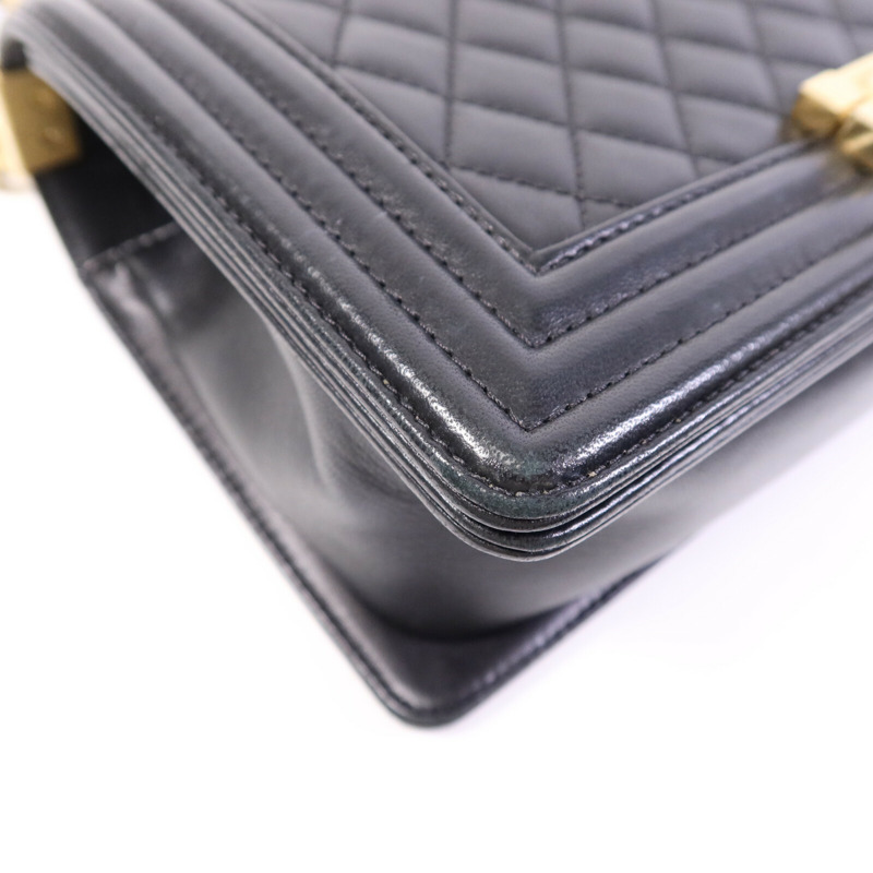 CHANEL 羊皮皮革Boy 25金扣鏈帶肩背袋-11