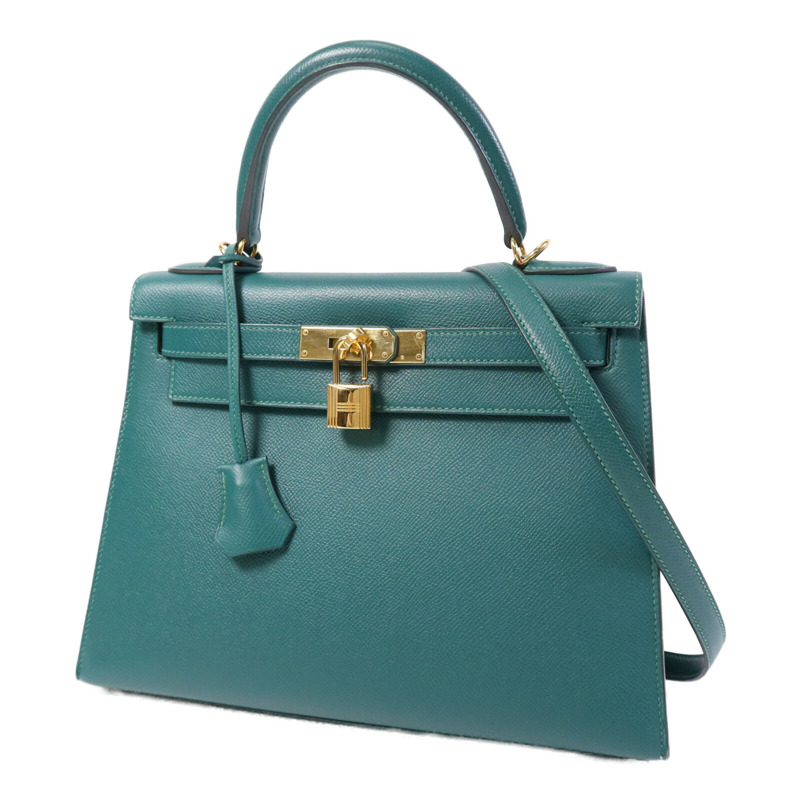 HERMES Epsom皮革Kelly 28金扣手挽肩背兩用袋Malachite-2