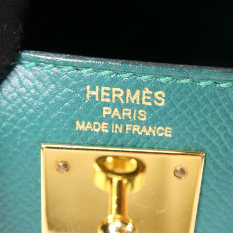 HERMES Epsom皮革Kelly 28金扣手挽肩背兩用袋Malachite-5