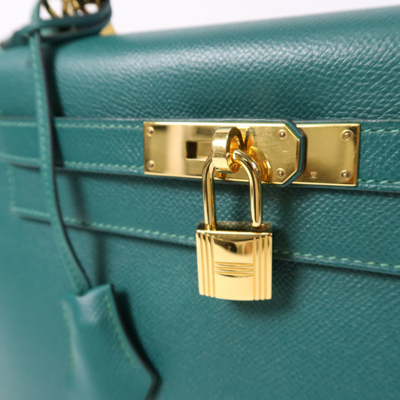 HERMES Epsom皮革Kelly 28金扣手挽肩背兩用袋Malachite-6