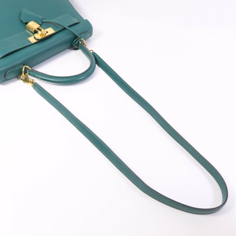 HERMES Epsom皮革Kelly 28金扣手挽肩背兩用袋Malachite-9