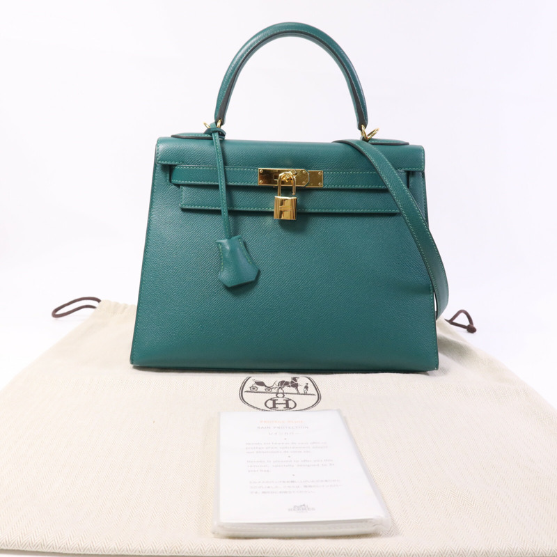 HERMES Epsom皮革Kelly 28金扣手挽肩背兩用袋Malachite-10
