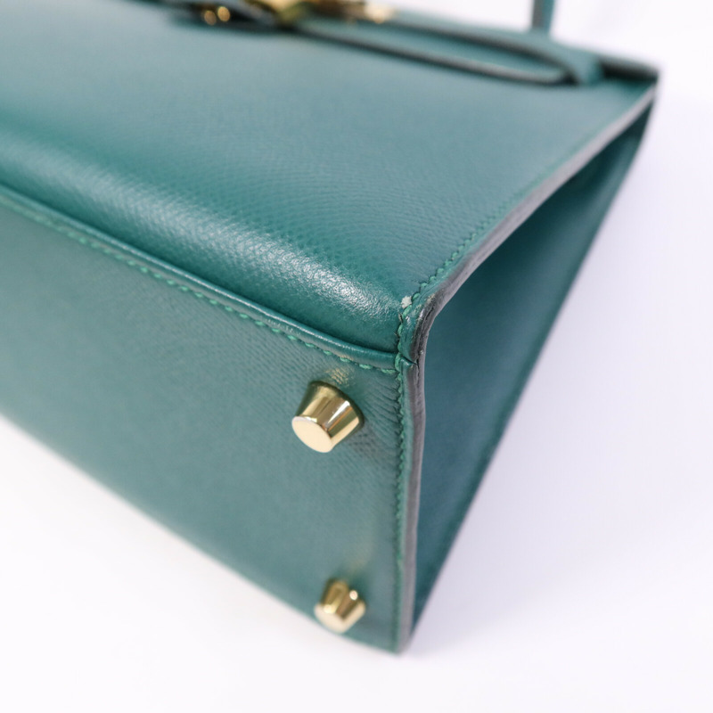 HERMES Epsom皮革Kelly 28金扣手挽肩背兩用袋Malachite-11