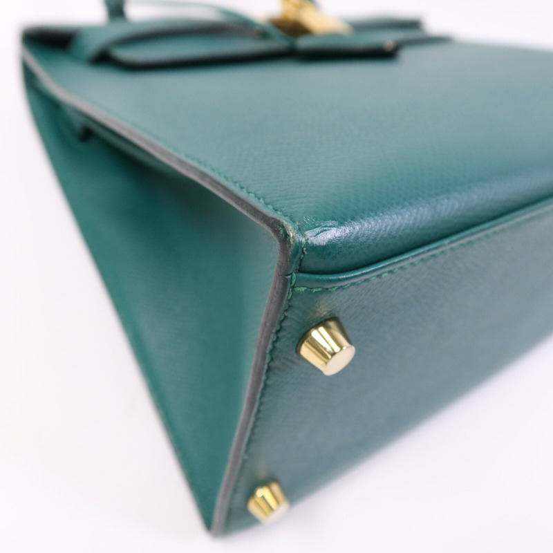 HERMES Epsom皮革Kelly 28金扣手挽肩背兩用袋Malachite-12
